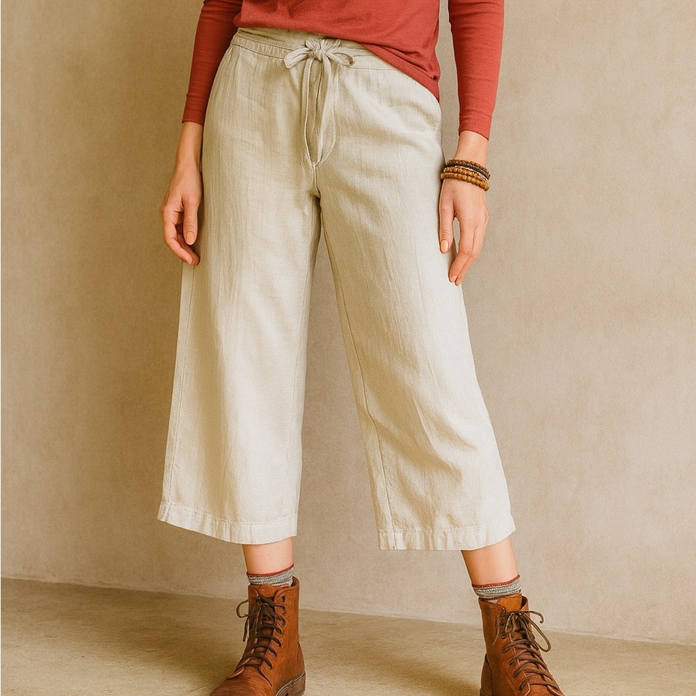 Valerie Stevens Cream Linen Button Fly Wide Leg Crop Pants Sz 10P